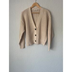 LOFT🌿Petite Women Large Cardigan Sweater Beige Button Front Chunky Knit